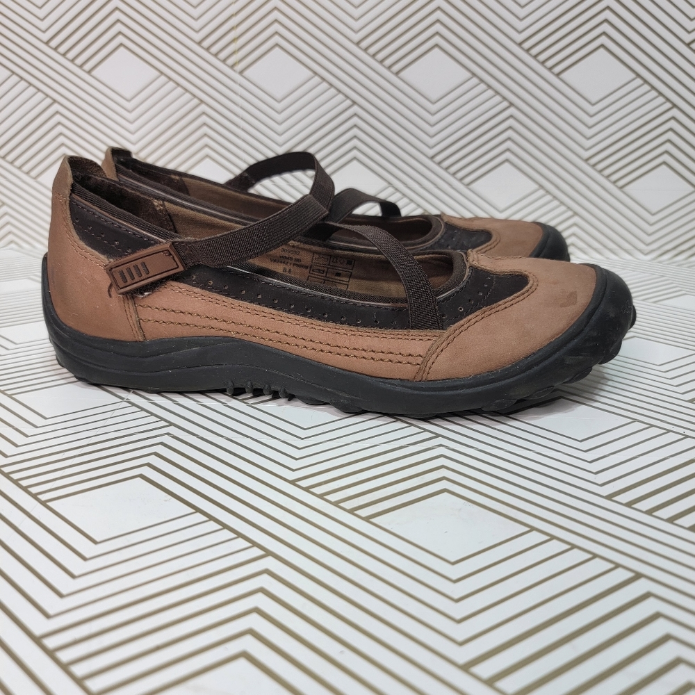 Lands' End Women's V-Strap Mary Jane Walkers Size 6 Brown Leather; Rugged Soles. - Picture 2 of 8